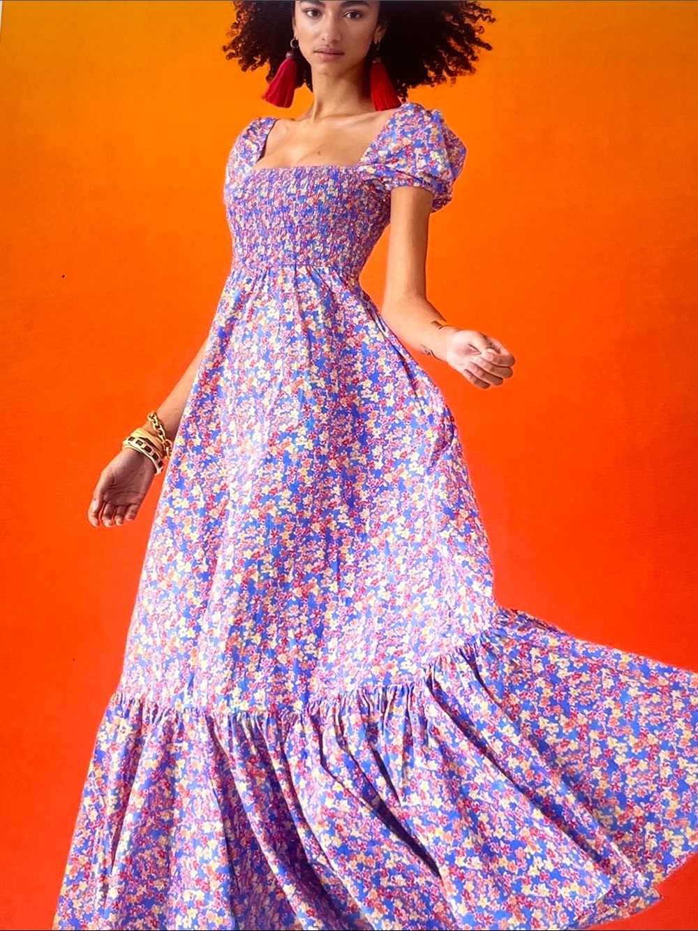 Caroline Constas Gianna Blue and yellow Floral Tiered Maxi dress